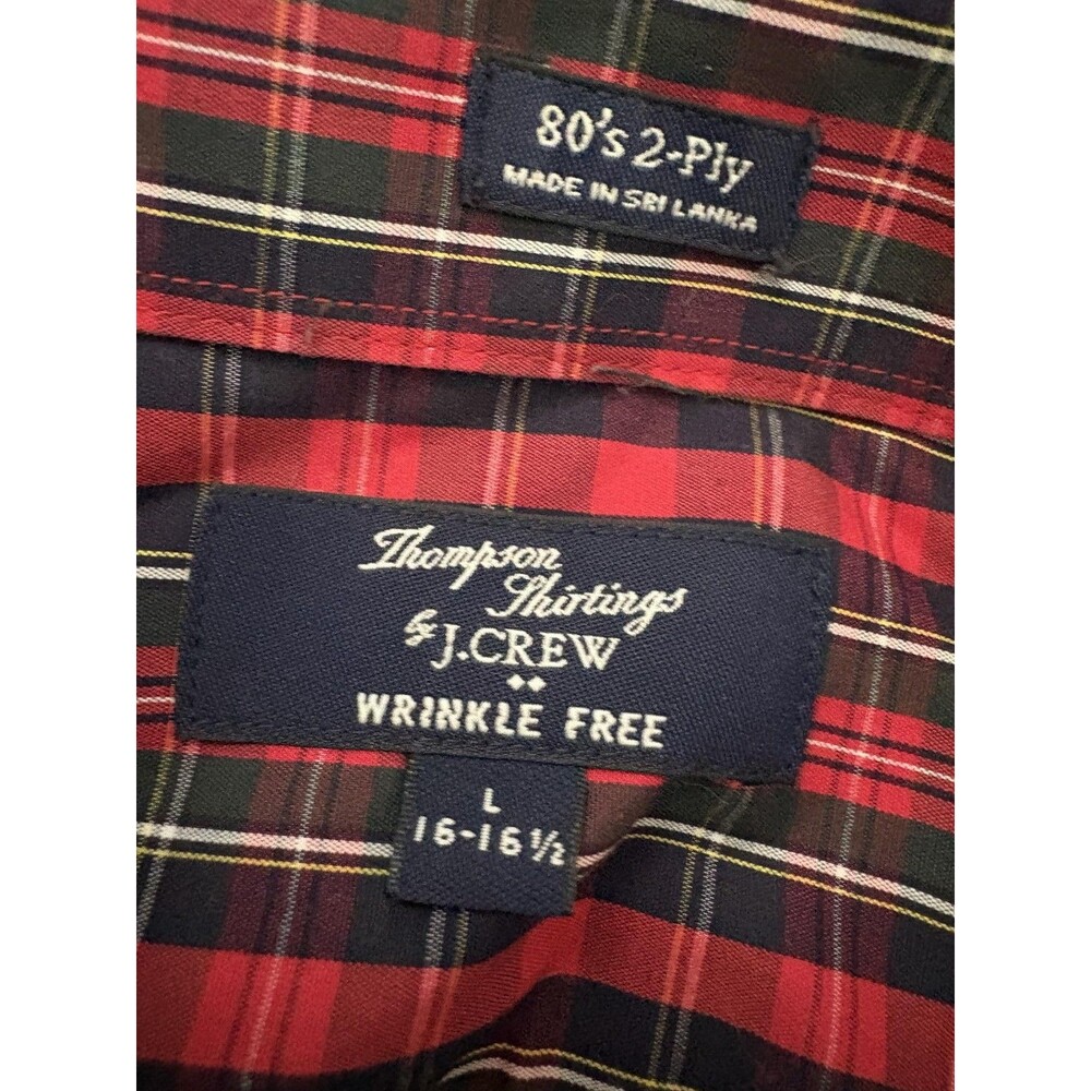 J.CREW Shirt Mens L Red Plaid Long Sleeve Wrinkle Free Button-Down Casual Cotton - Picture 4 of 5